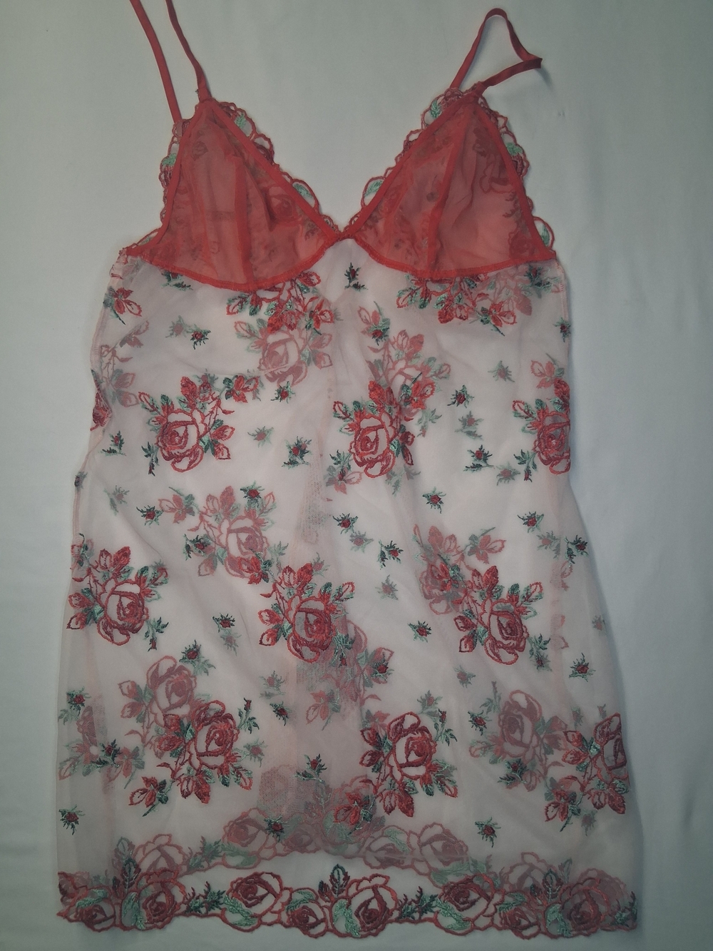 Victoria's Secret Coral Pink Floral Sheer Lace Chemise